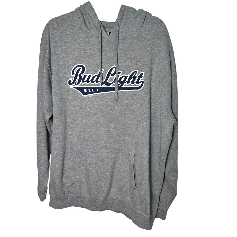 Bud Light Hoodie Mens L Gray 2005 Graphic Pullover Sweatshirt Attitude